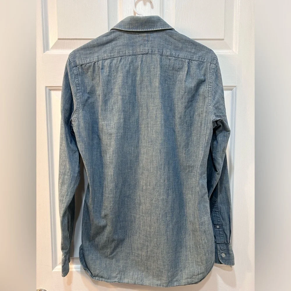 J. Crew Ludlow Button Down Shirt Mens S 100% Cotton Blue Chambray Western Rodeo
